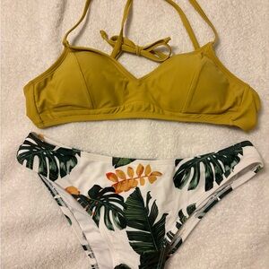 Chartreuse Bikini Top and Tropical Print Bottoms